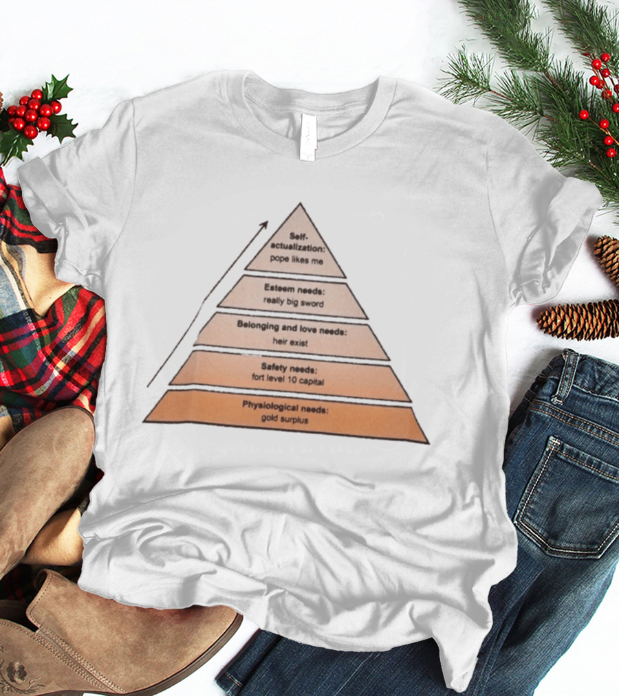 Maslow's Pyramid Parody Crusader Kings III Self Actualization Pope Likes Me Needs T-Shirt