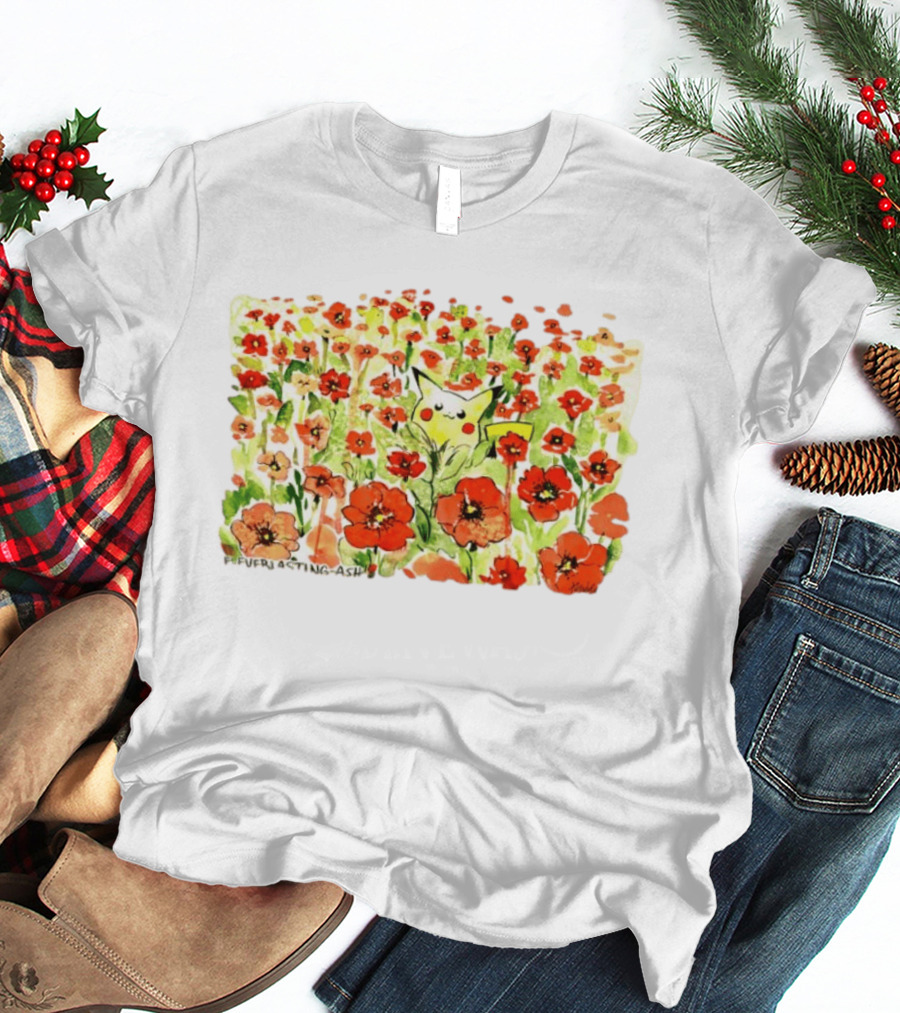 Pikachu Pokemon Everlasting Ash Floral Field T-Shirt