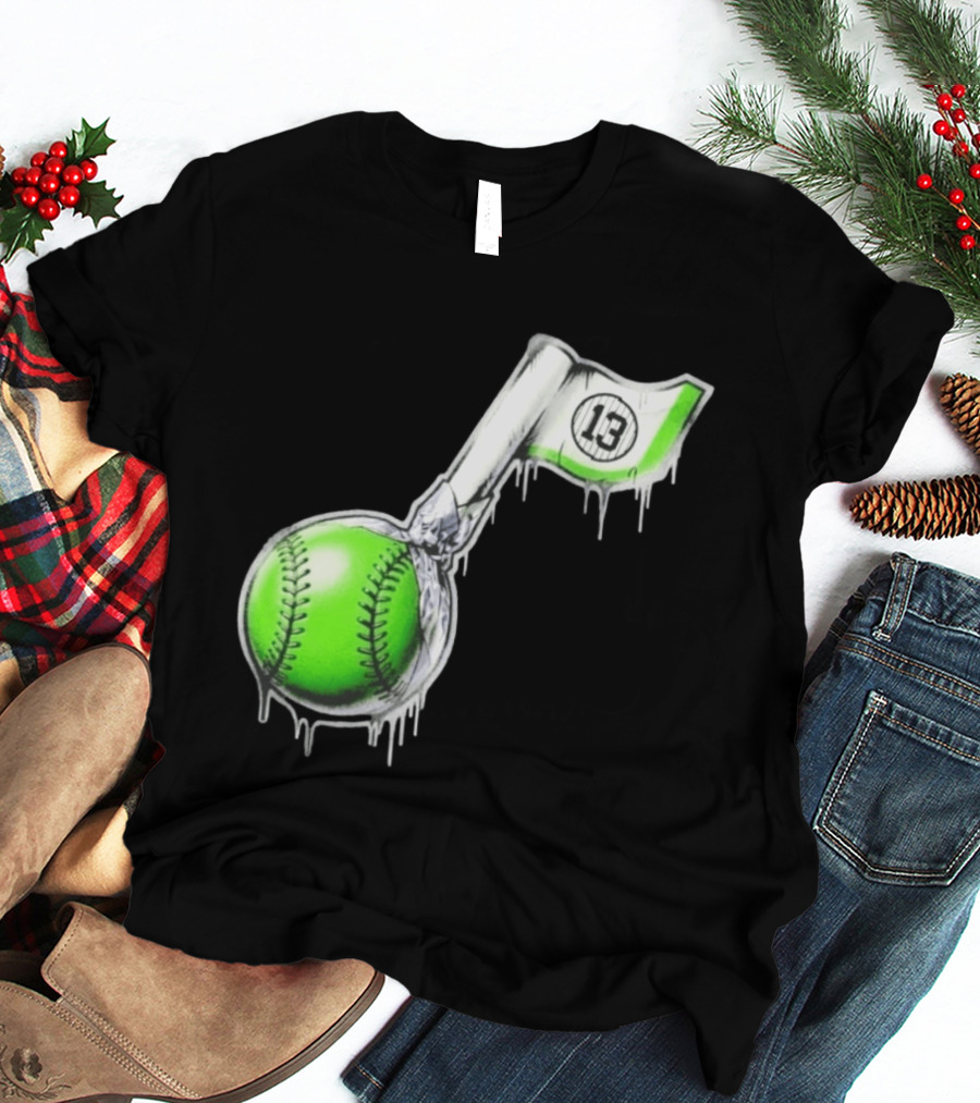 13 Baseball Lollipop Dripping Ice Cream Green Ball T-Shirt