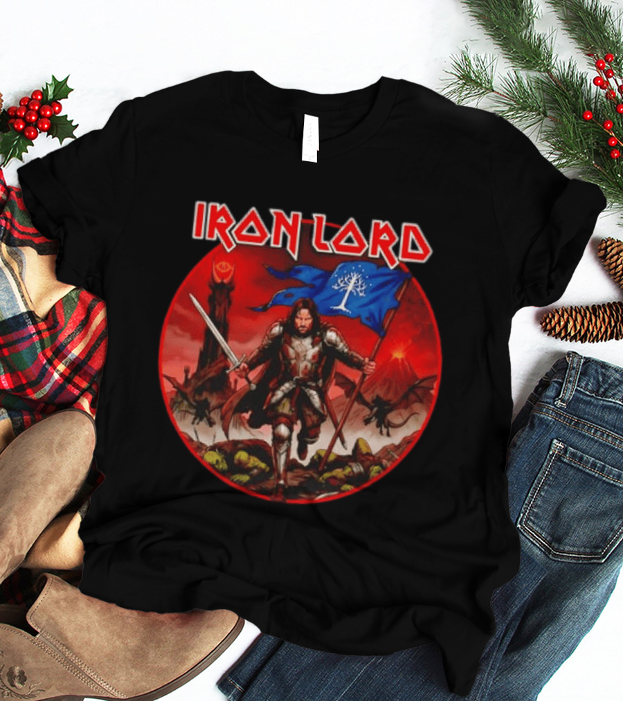 Lord Of The Rings Aragorn Iron Lord Middle Earth Battle With Flag And Sword T-Shirt