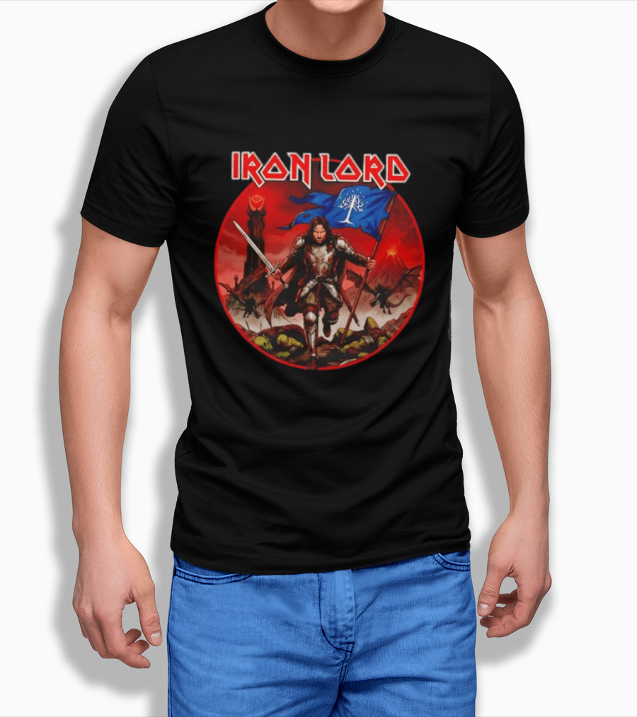 Lord Of The Rings Aragorn Iron Lord Middle Earth Battle With Flag And Sword T-Shirt