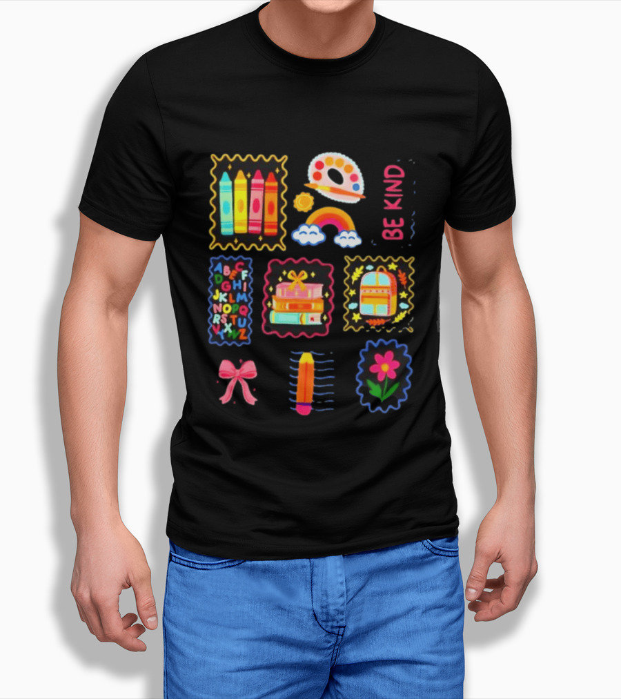 Alphabet Crayons Rainbow Books Be Kind Classroom Supplies T-Shirt