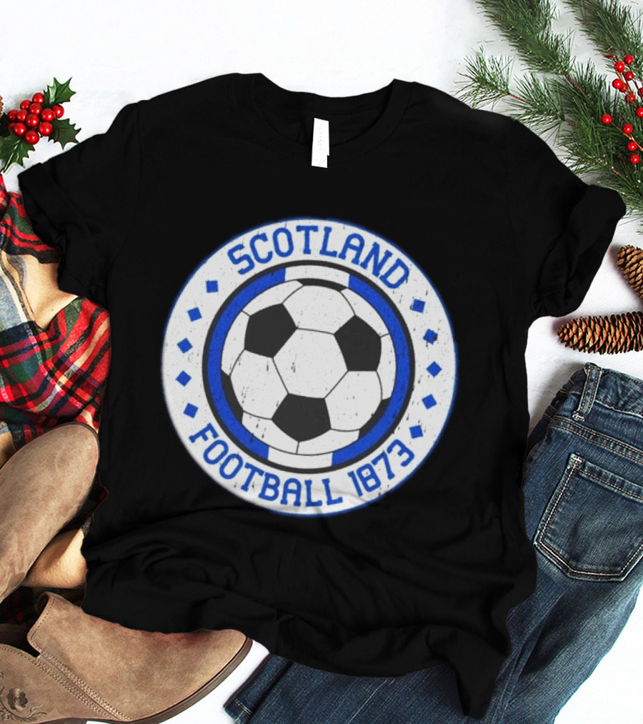 Scotland Football Soccer Ball Emblem 1873 Vintage Blue And White T-Shirt