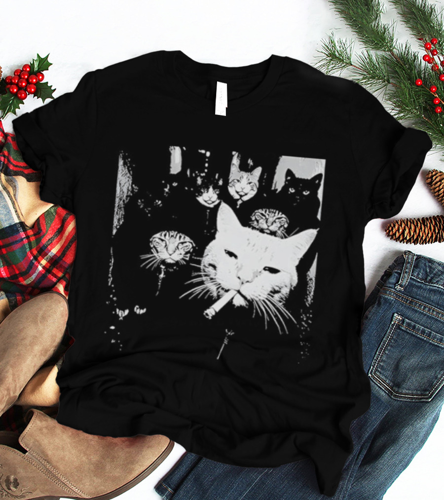 Smoking Cats Street Gang Hardened Feline Crew Members Motorcycle Club T-Shirt