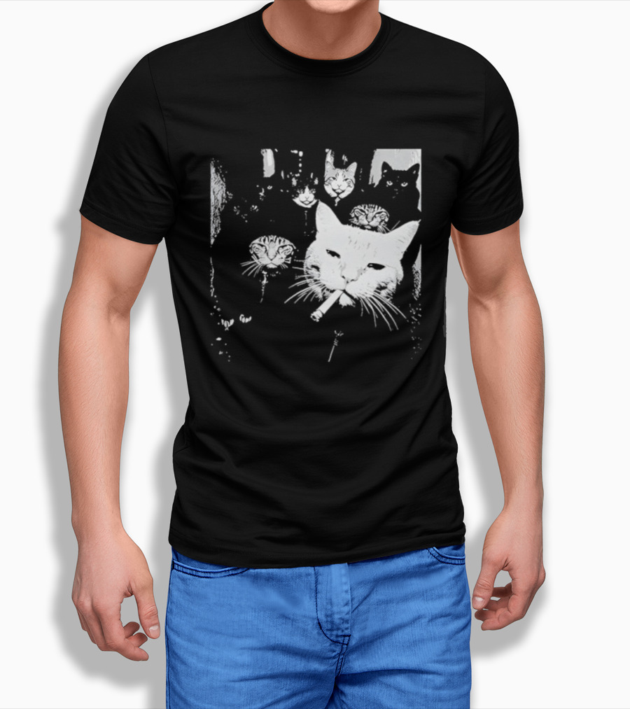 Smoking Cats Street Gang Hardened Feline Crew Members Motorcycle Club T-Shirt