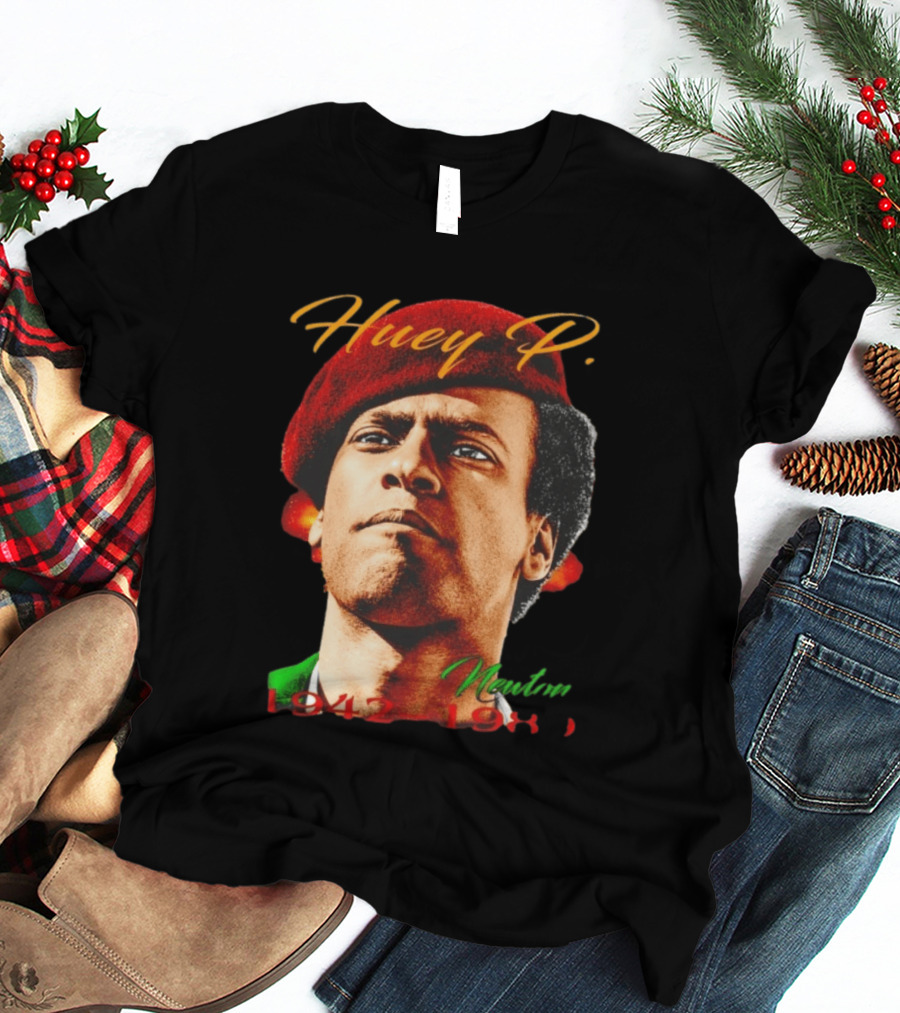 Huey P. Newton 1942 1989 Red Beret Green Jacket T-Shirt