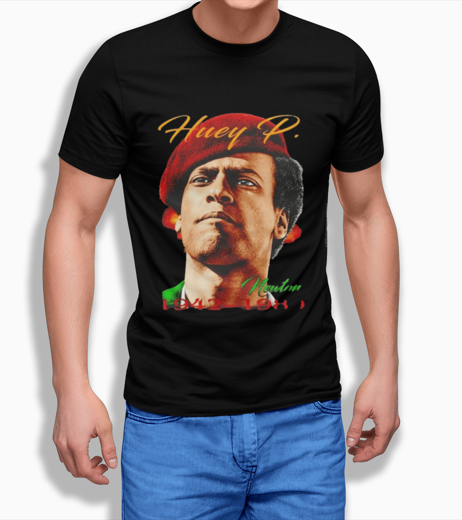 Huey P. Newton 1942 1989 Red Beret Green Jacket T-Shirt