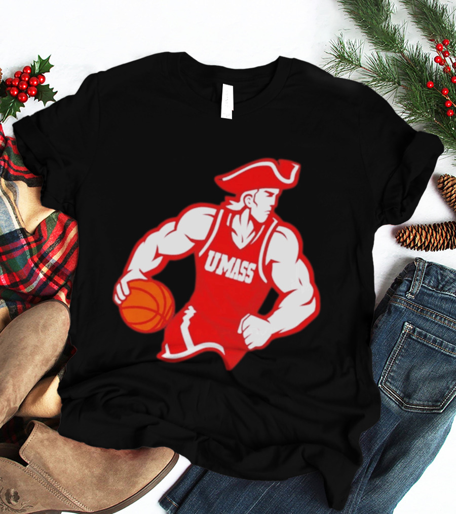 UMass Basketball Player Minuteman Holding Basketball T-Shirt