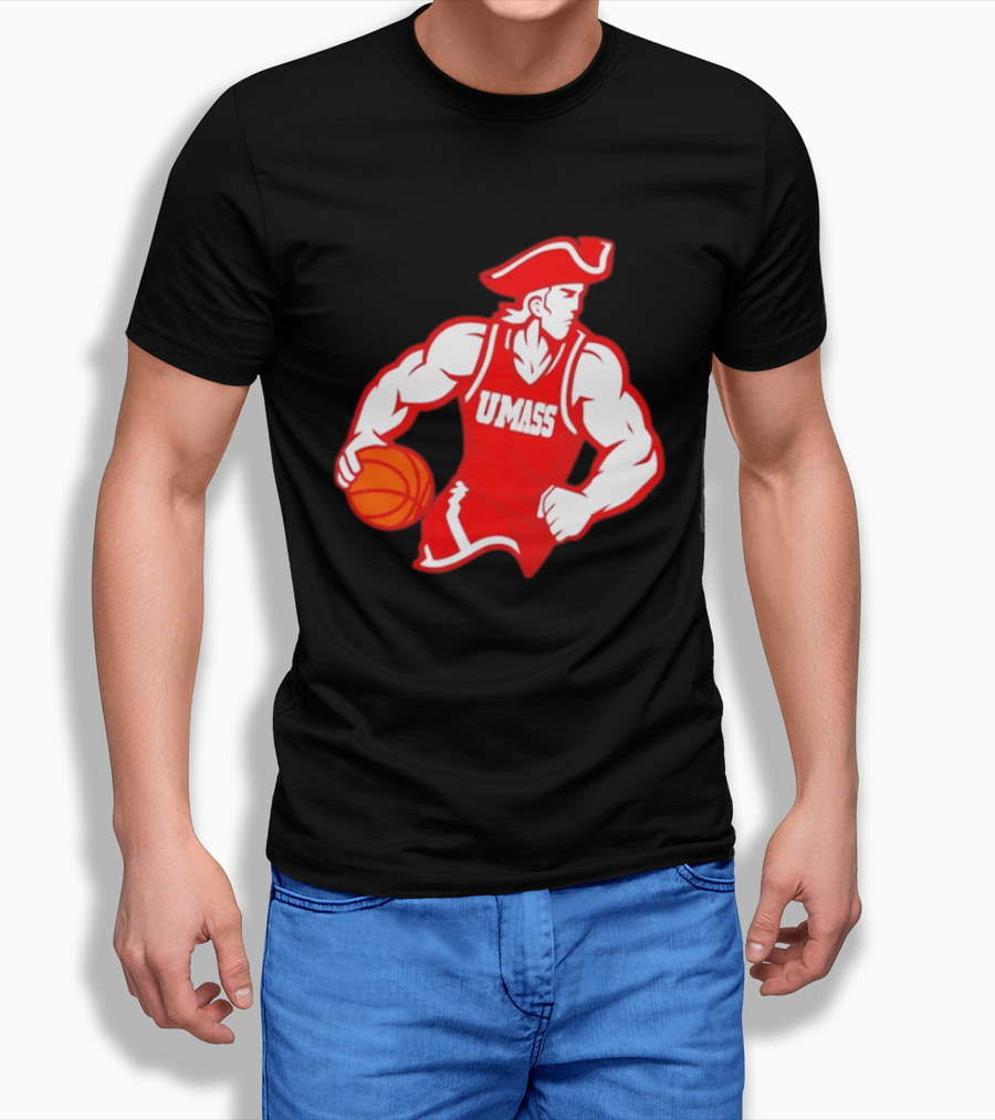 UMass Basketball Player Minuteman Holding Basketball T-Shirt