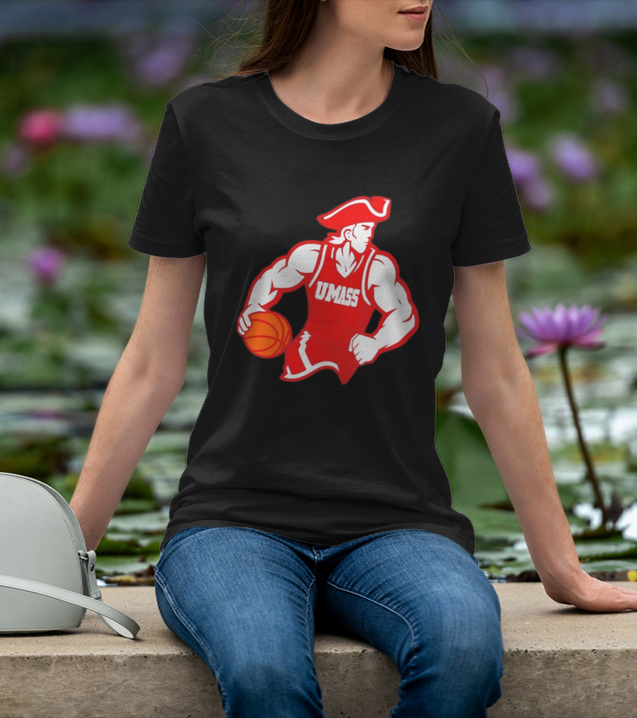 UMass Basketball Player Minuteman Holding Basketball T-Shirt