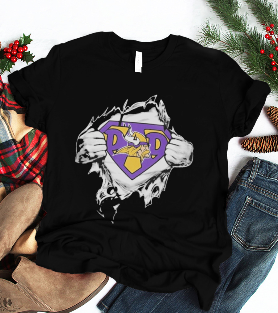 Minnesota Vikings Super Dad Purple Yellow Ripped Chest T-Shirt