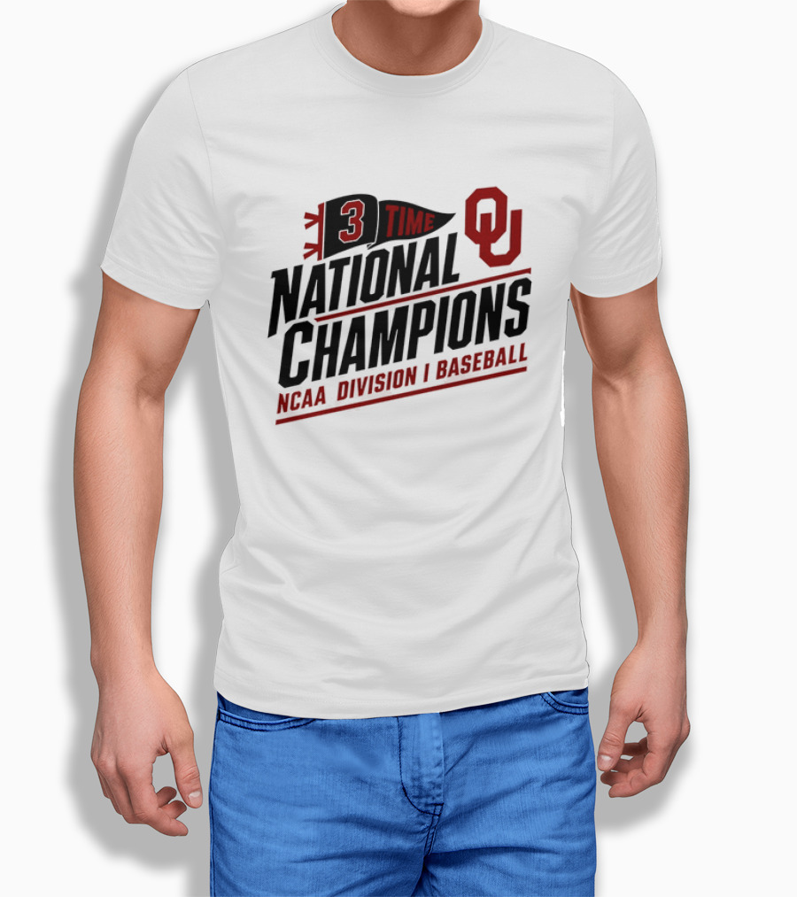 3 Time National Champions OU NCAA Division I Baseball T-Shirt