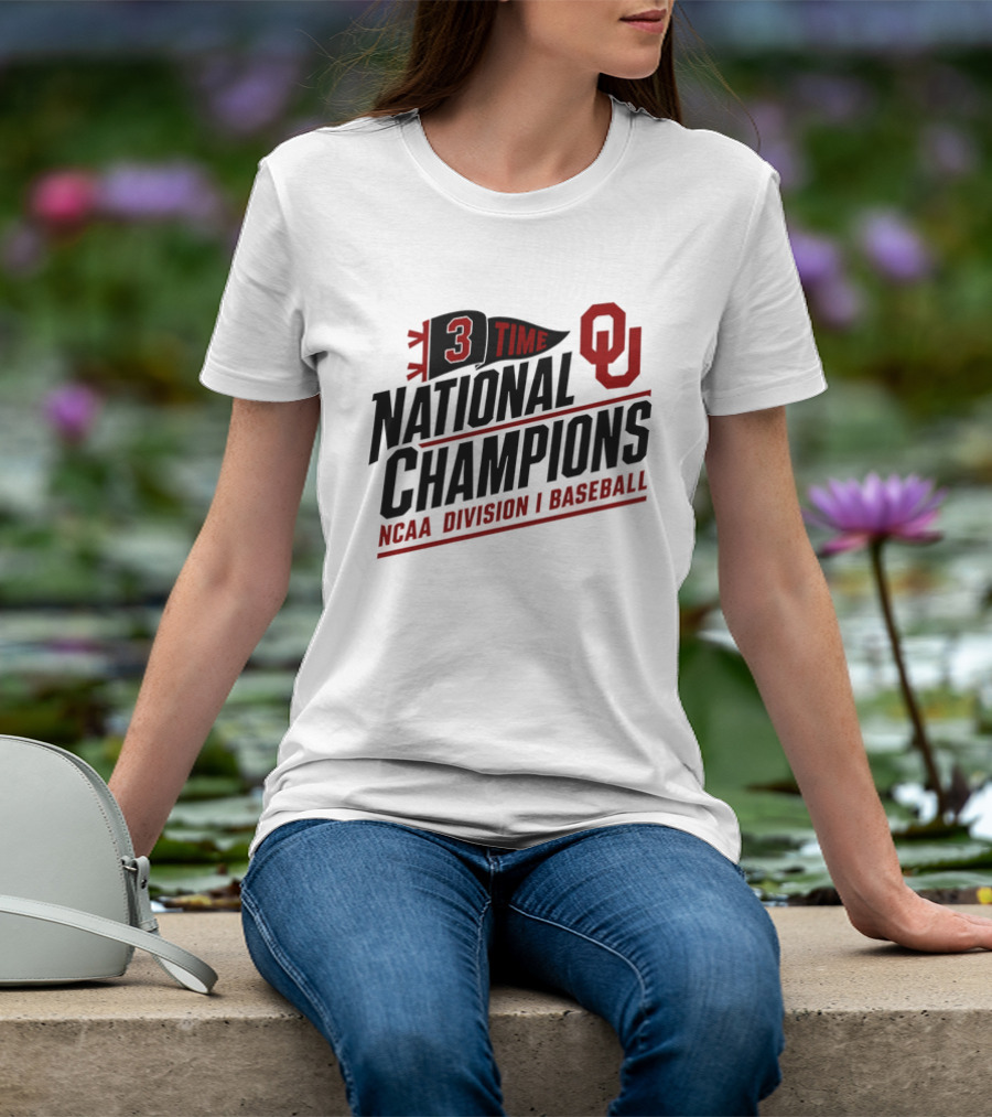 3 Time National Champions OU NCAA Division I Baseball T-Shirt