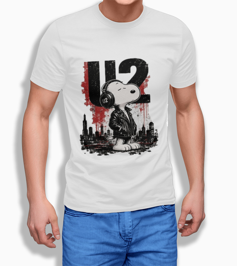 Snoopy U2 On Sky One Dream One Fearless Heart Urban Skyline T-Shirt