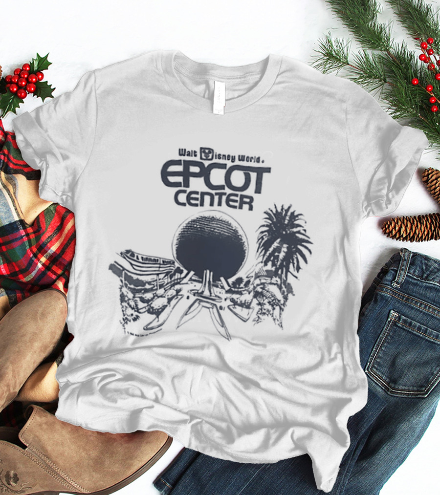 Walt Disney Productions Epcot Center Spaceship Earth And Future World Palm Trees T-Shirt