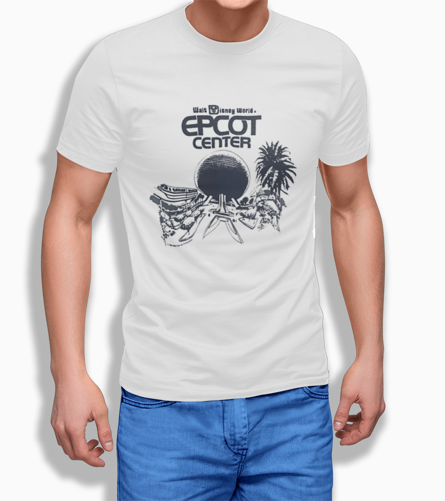 Walt Disney Productions Epcot Center Spaceship Earth And Future World Palm Trees T-Shirt