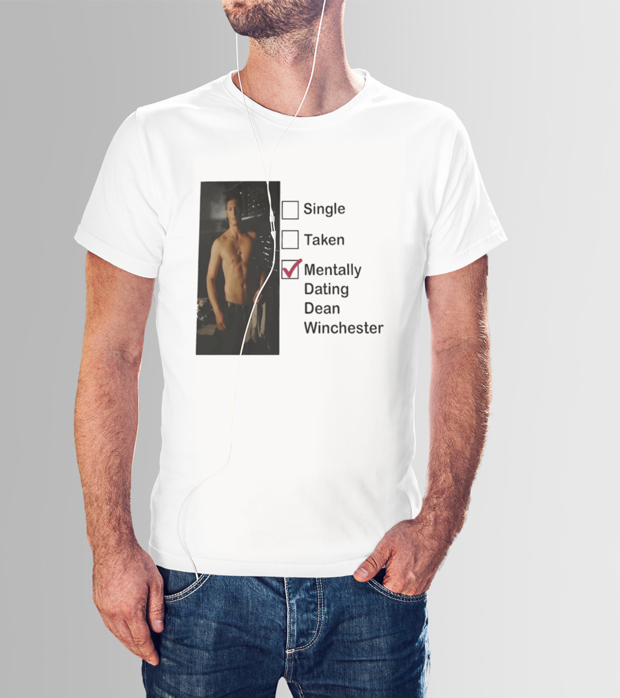 Jensen Ackles Less Mentally Dating Dean Winchester Single Taken Checked T-Shirt