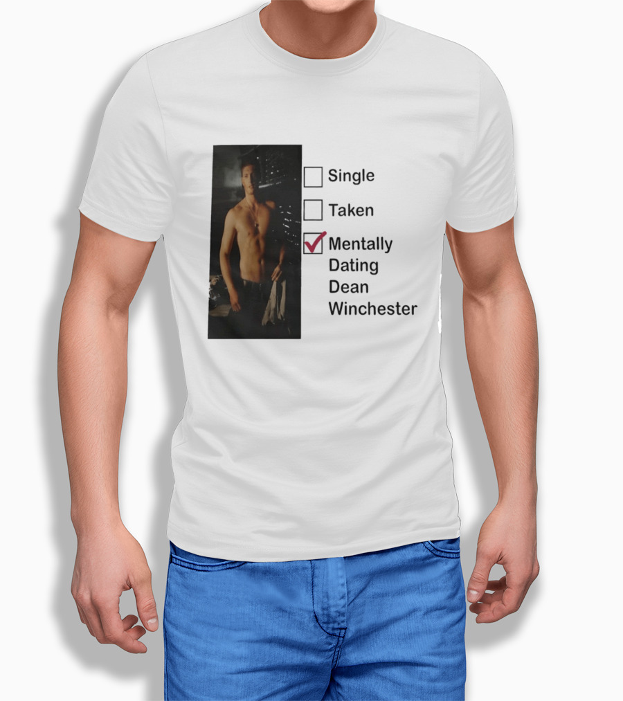 Jensen Ackles Less Mentally Dating Dean Winchester Single Taken Checked T-Shirt