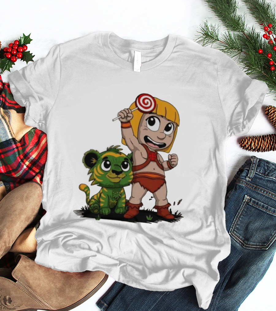 Master Of Kindergarten He Man Chibi With Tiger And Lollipop T-Shirt