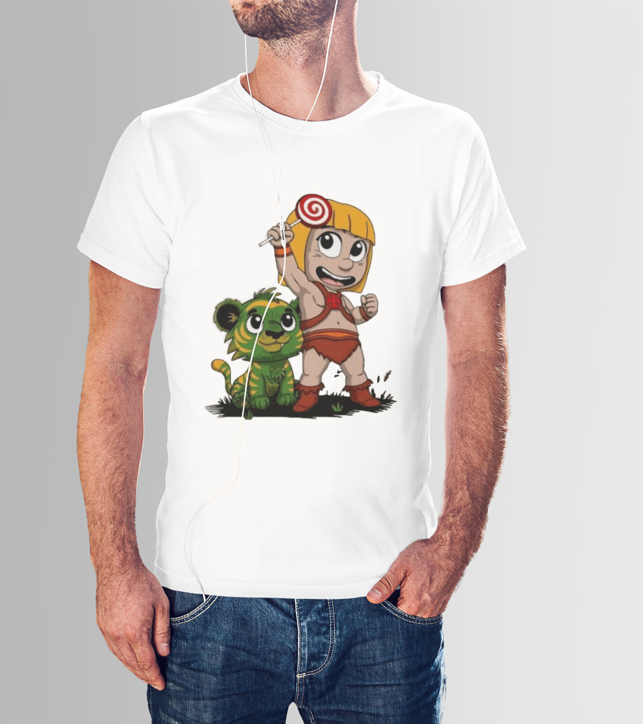 Master Of Kindergarten He Man Chibi With Tiger And Lollipop T-Shirt