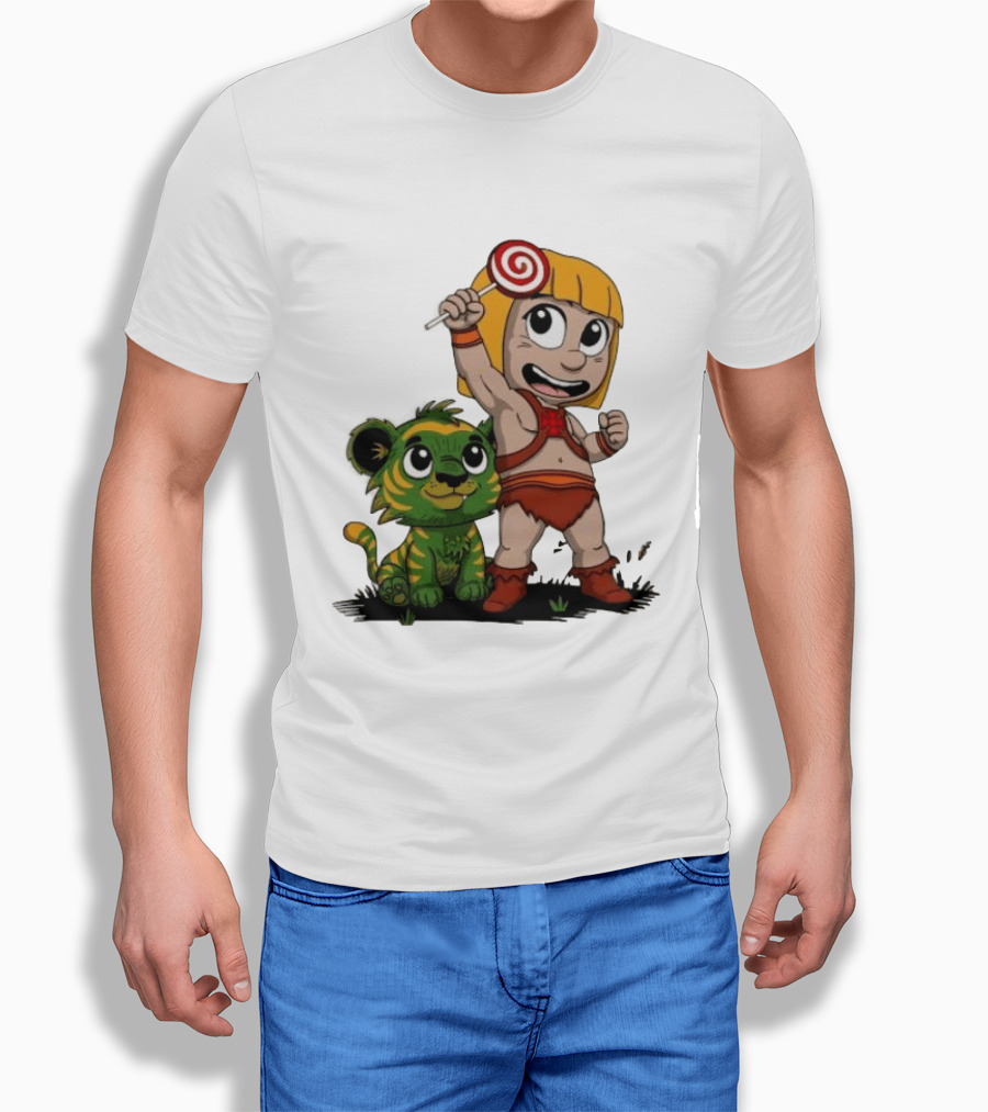 Master Of Kindergarten He Man Chibi With Tiger And Lollipop T-Shirt