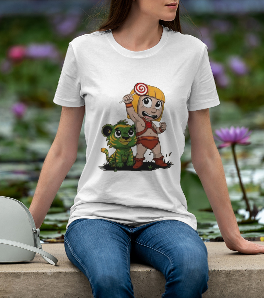 Master Of Kindergarten He Man Chibi With Tiger And Lollipop T-Shirt