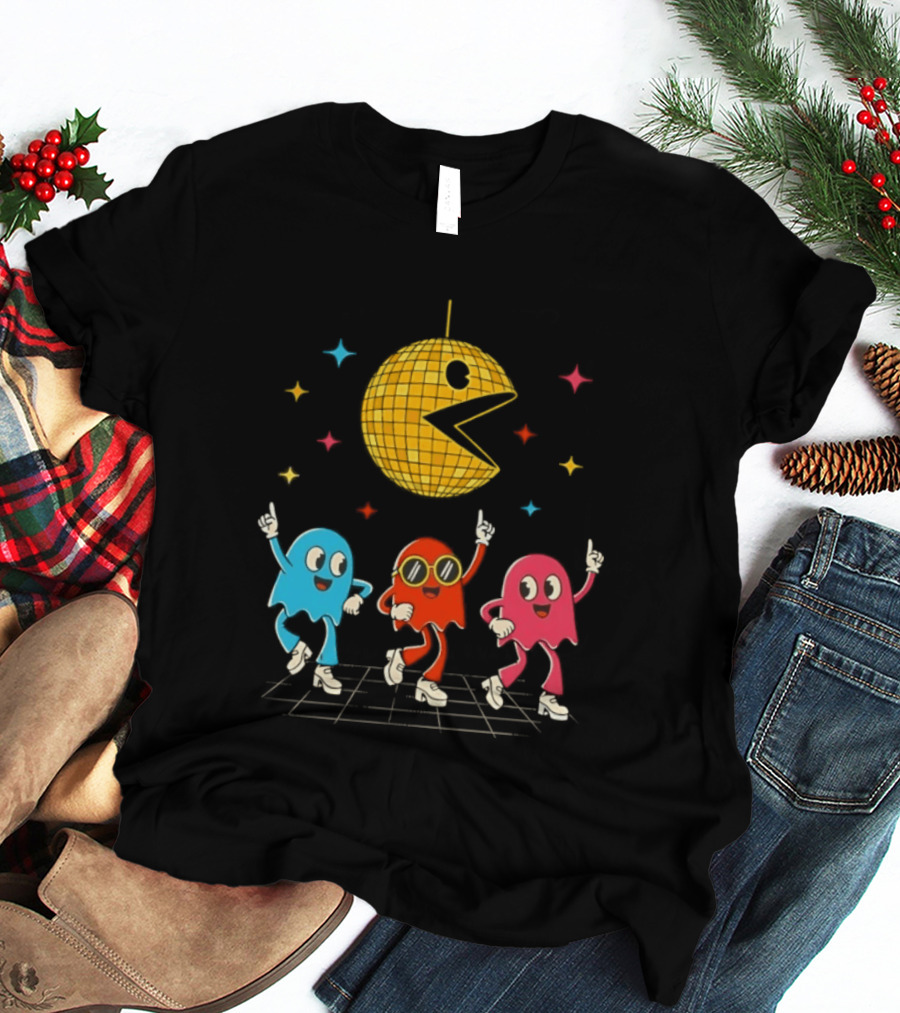 Pac Man Disco Ball And Ghosts Dance Arcade Party T-Shirt