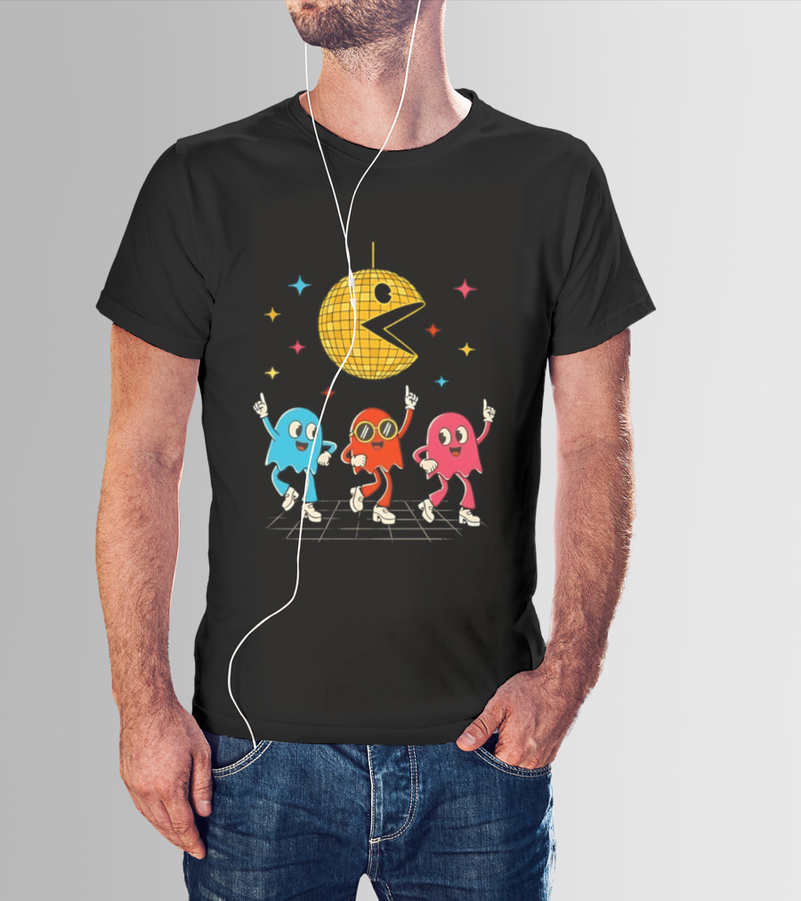 Pac Man Disco Ball And Ghosts Dance Arcade Party T-Shirt