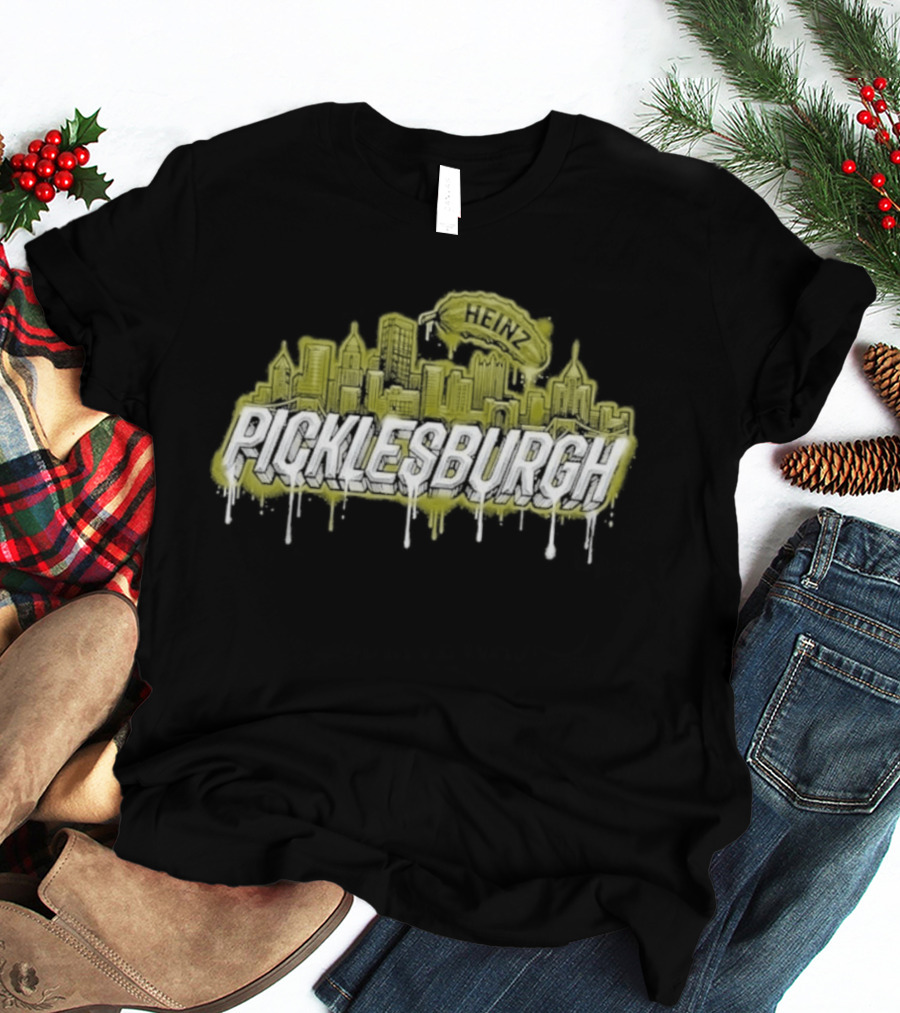 Picklesburgh Pittsburgh Skyline Graffiti With Pickle Balloon T-Shirt