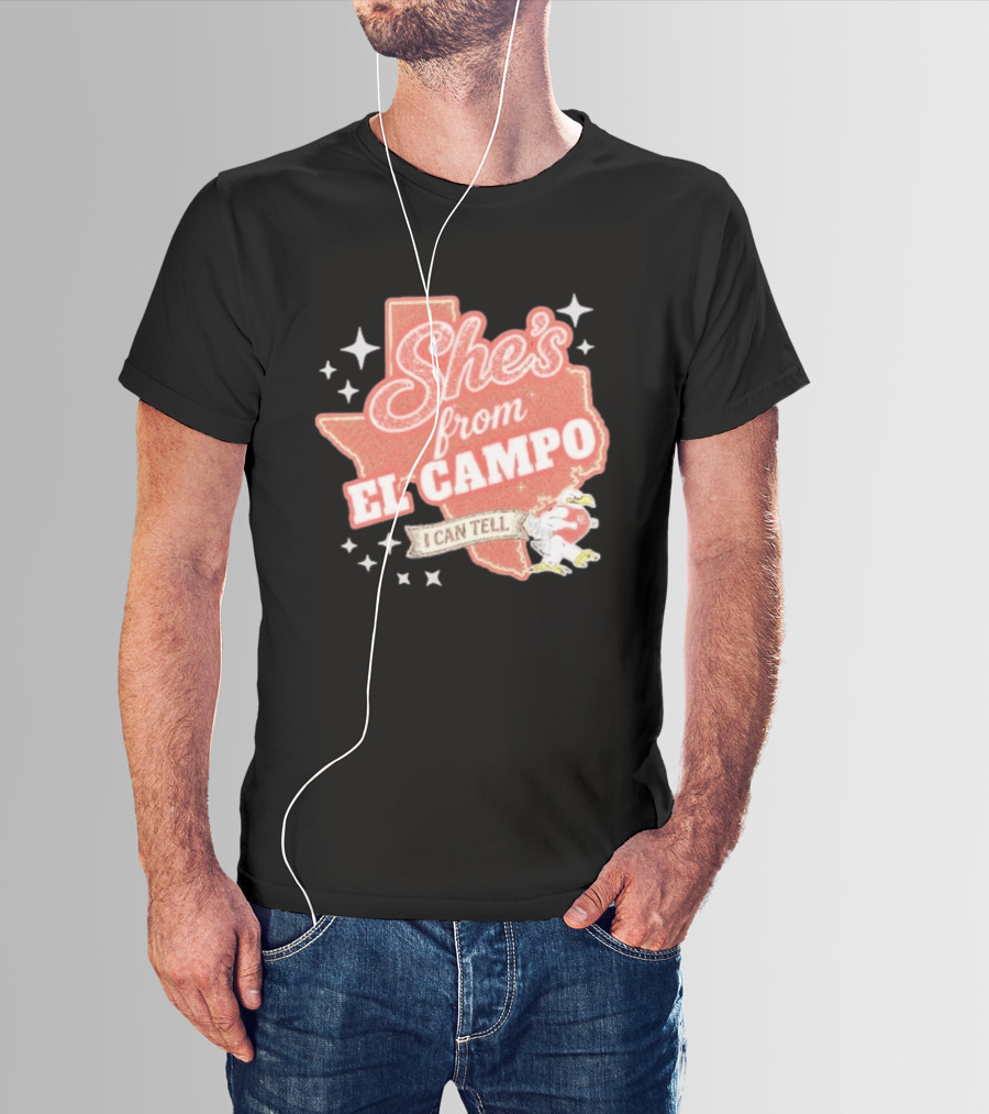 She's From El Campo I Can Tell Texas Outline Football T-Shirt
