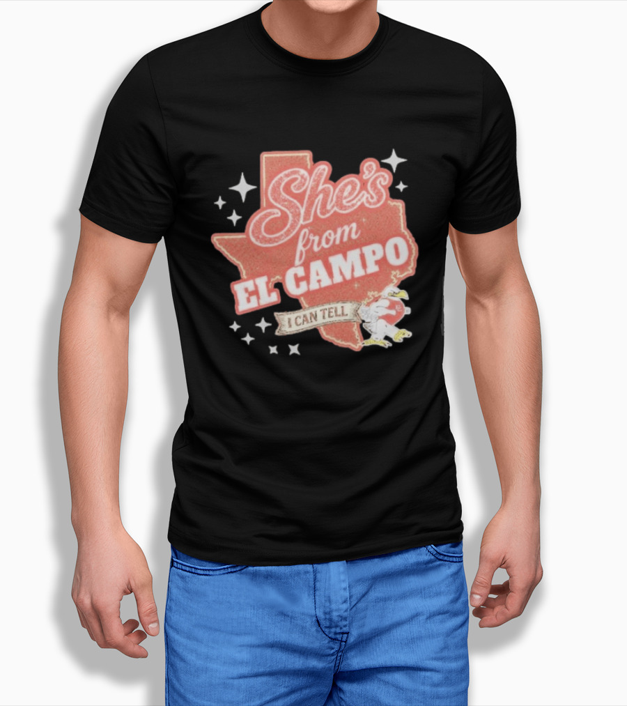 She's From El Campo I Can Tell Texas Outline Football T-Shirt