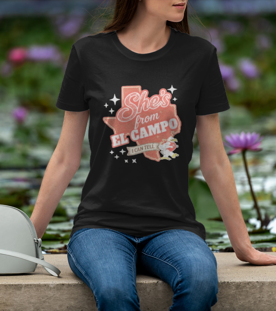 She's From El Campo I Can Tell Texas Outline Football T-Shirt