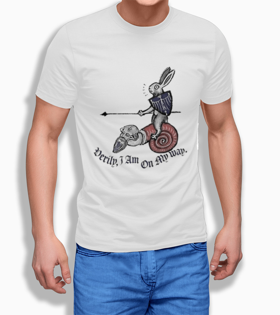 Verily I Am On My Way Knighted Rabbit Snail Medieval Marginalia T-Shirt