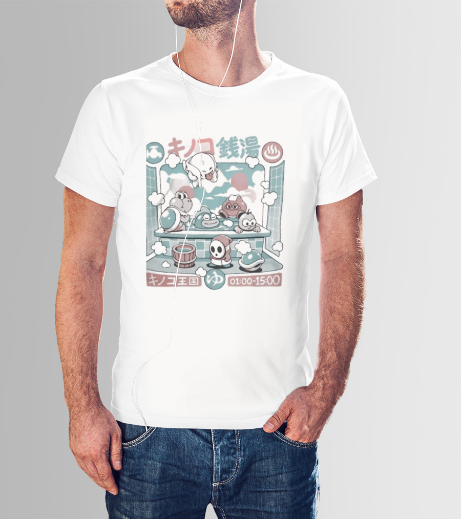 Mushroom Bathhouse Ilustrata Onsen Adventure Kanji Pixel T-Shirt