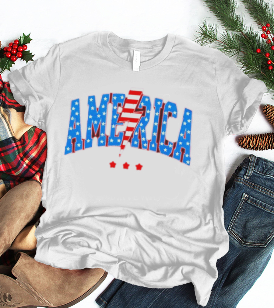 Patriotic America Stars And Stripes Lightning Bolt T-Shirt