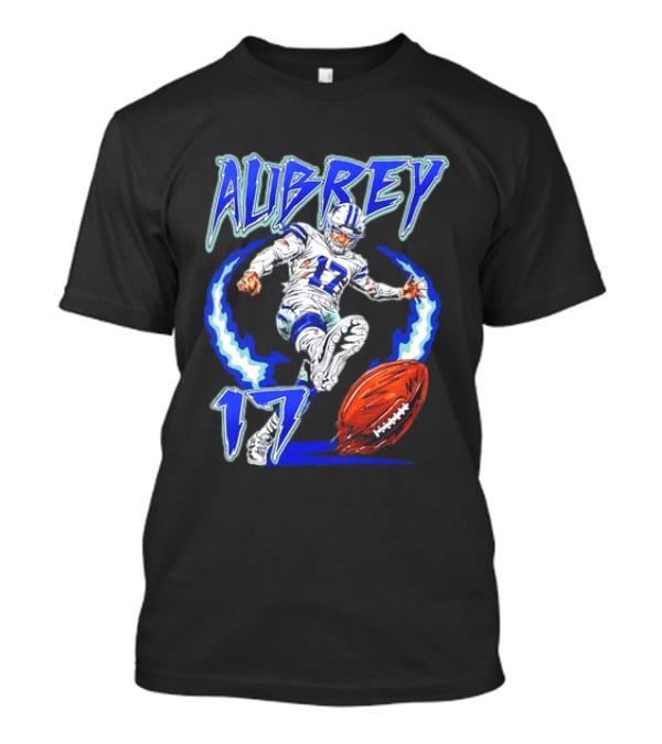 Aubrey 17 Dallas Football Player Kicking With Blue Lightning T-Shirt