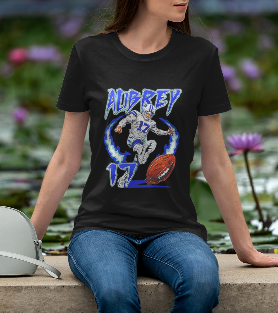 Aubrey 17 Dallas Football Player Kicking With Blue Lightning T-Shirt