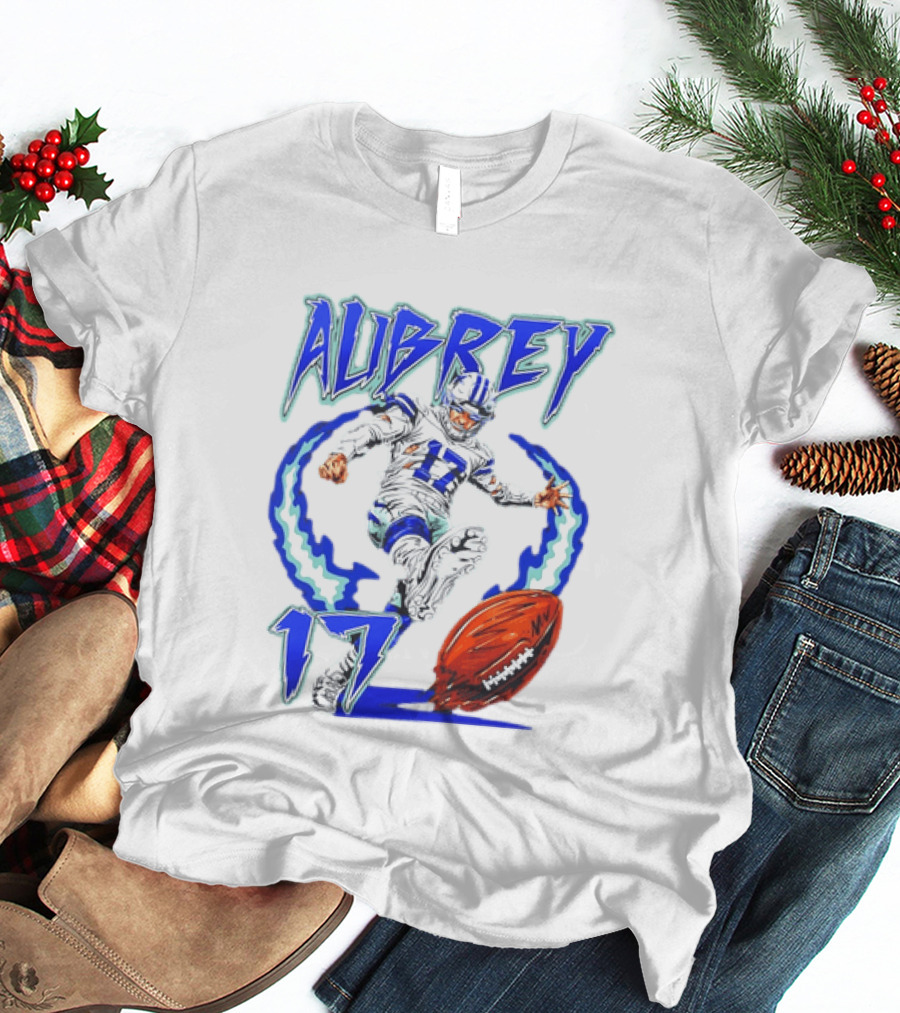Aubrey 17 Dallas Football Player Kicking With Blue Lightning T-Shirt