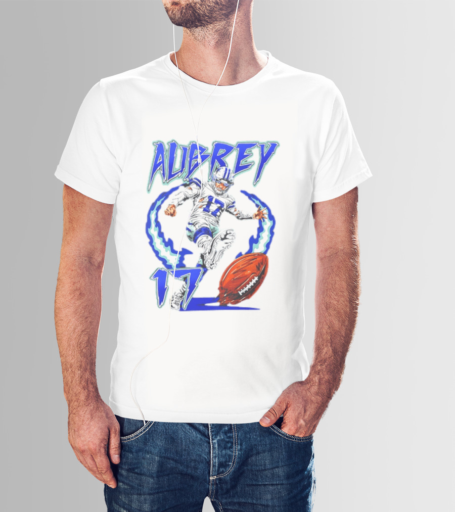 Aubrey 17 Dallas Football Player Kicking With Blue Lightning T-Shirt
