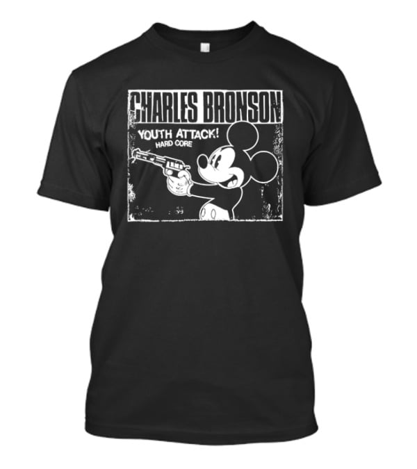 Charles Bronson Youth Attack Hard Core Mickey Mouse Holding Gun T-Shirt