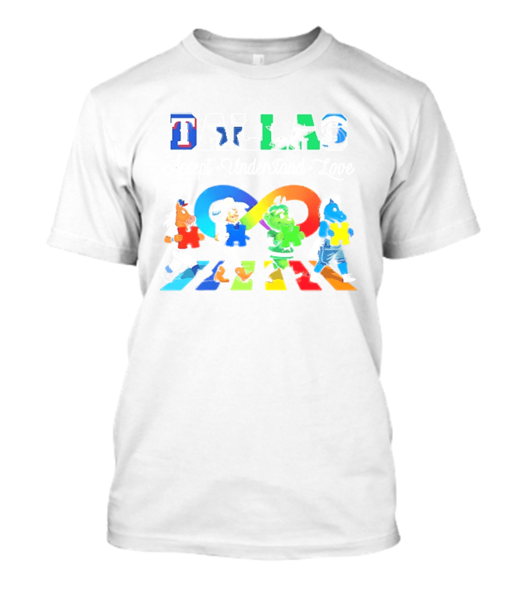 Dallas Accept Understand Love Autism Awareness Mascots Puzzle Pieces T-Shirt