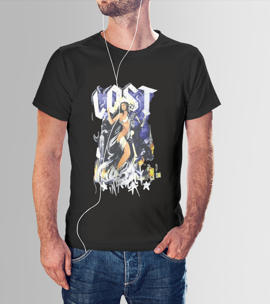 Lost Goddess Skeleton Embrace With City Skyline T-Shirt