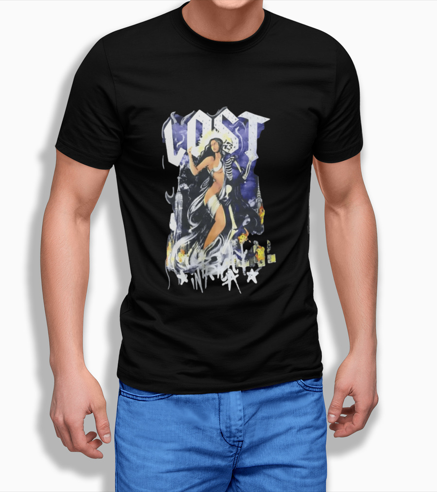 Lost Goddess Skeleton Embrace With City Skyline T-Shirt