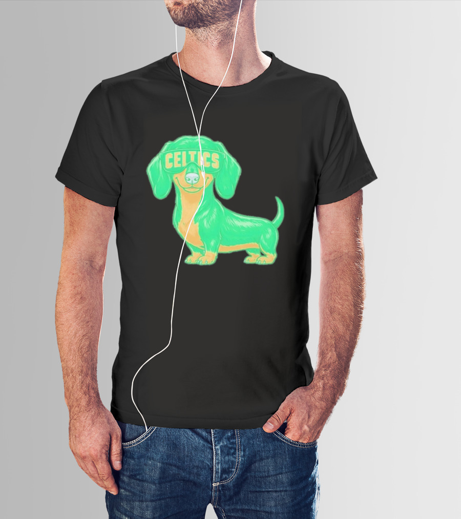 Boston Celtics Dachshund Cartoon Glasses T-Shirt