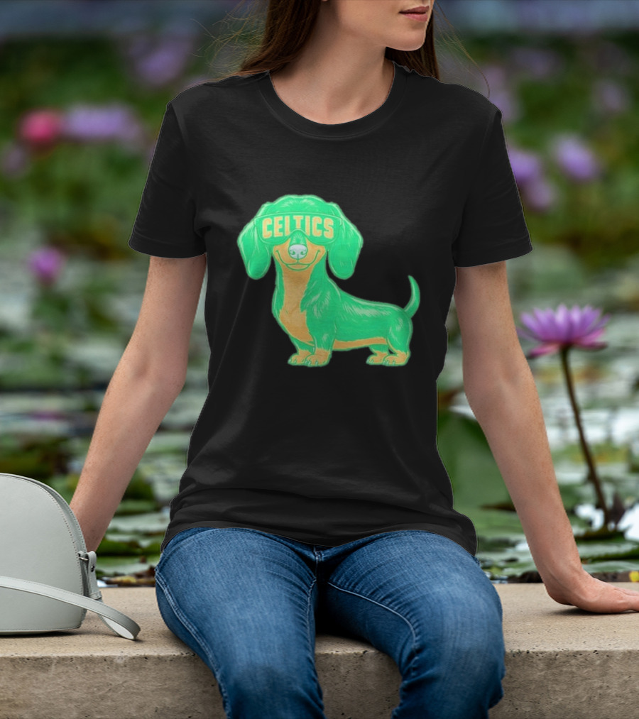 Boston Celtics Dachshund Cartoon Glasses T-Shirt