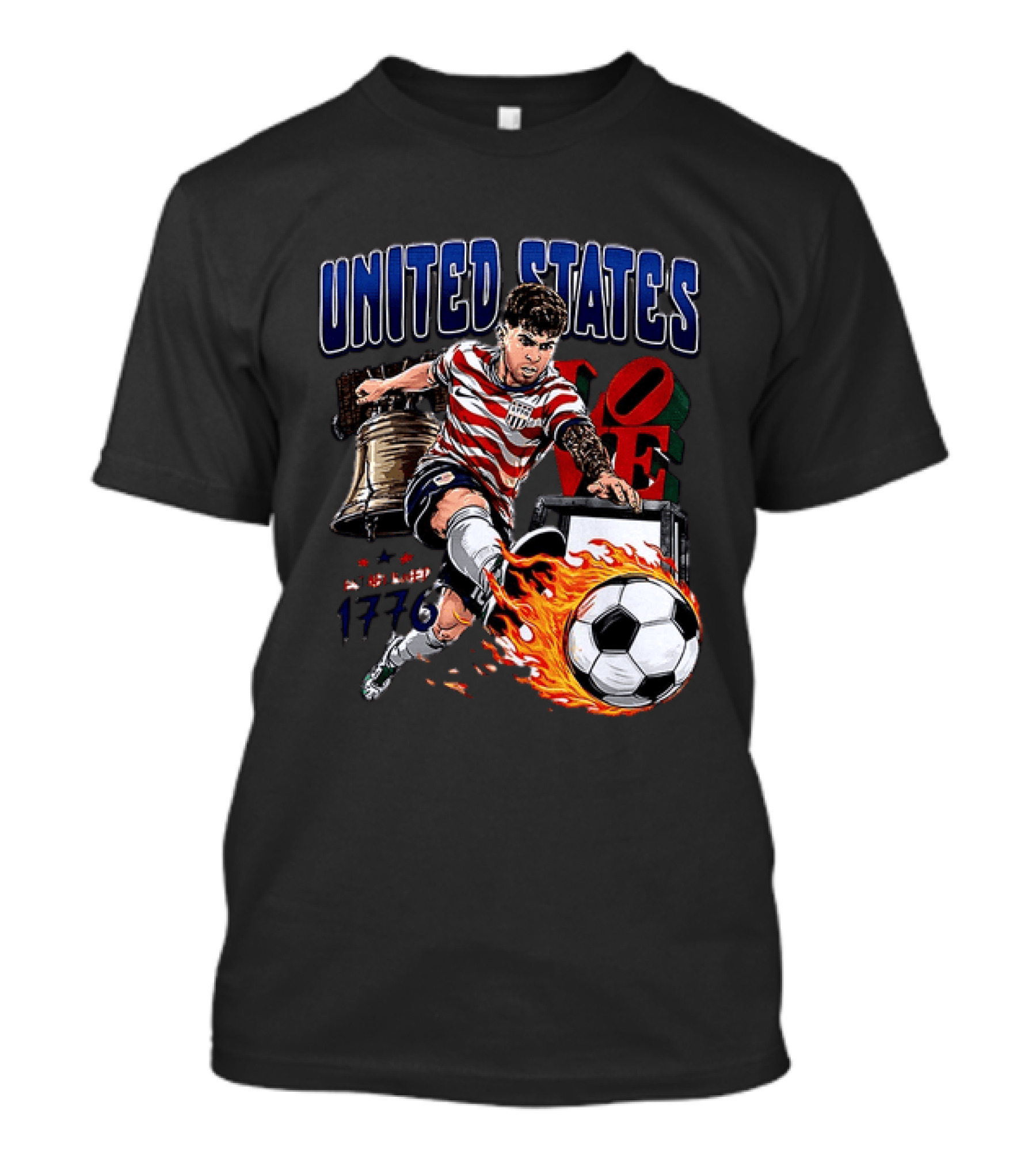 Christian Pulisic United States Soccer Fireball Liberty Bell Established 1776 T-Shirt