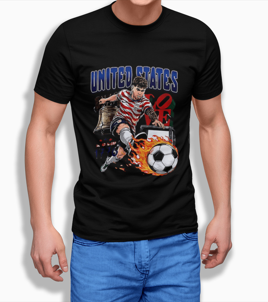 Christian Pulisic United States Soccer Fireball Liberty Bell Established 1776 T-Shirt