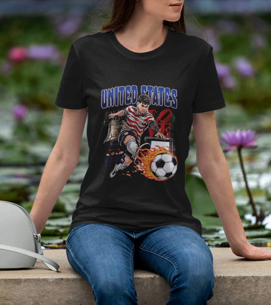 Christian Pulisic United States Soccer Fireball Liberty Bell Established 1776 T-Shirt