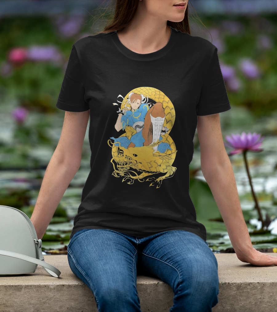 Chun Li Gold Dragon Kick Fighter Blue Outfit Gold Dragon T-Shirt