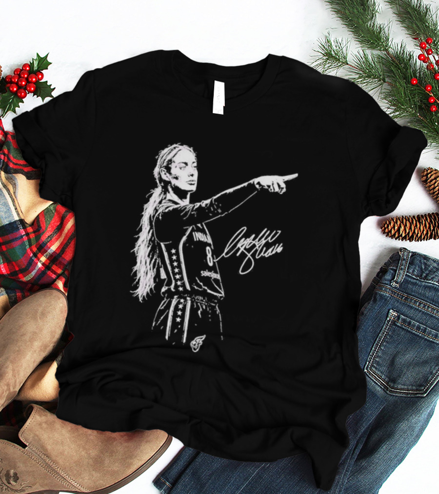 Sophie Cunningham Indiana Fever Pointing Sketch Signature T-Shirt